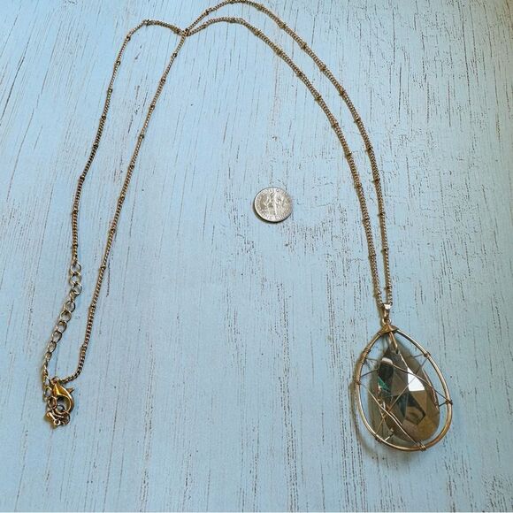 Gold Wire Wrapped Crystal Long Necklace - Picture 1 of 2